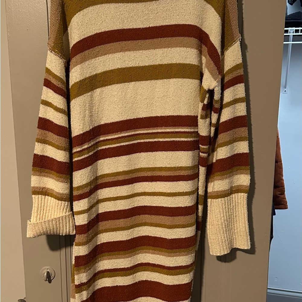 T.J.Maxx Striped Long Sleeve Dress - Cream, Brown, Gold